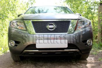 6 999 р. Защита радиатора (низ 2 части) Стрелка11 PREMIUM  Nissan Pathfinder  R52 (2012-2017) дорестайлинг (черная)  с доставкой в г. Омск. Увеличить фотографию 1