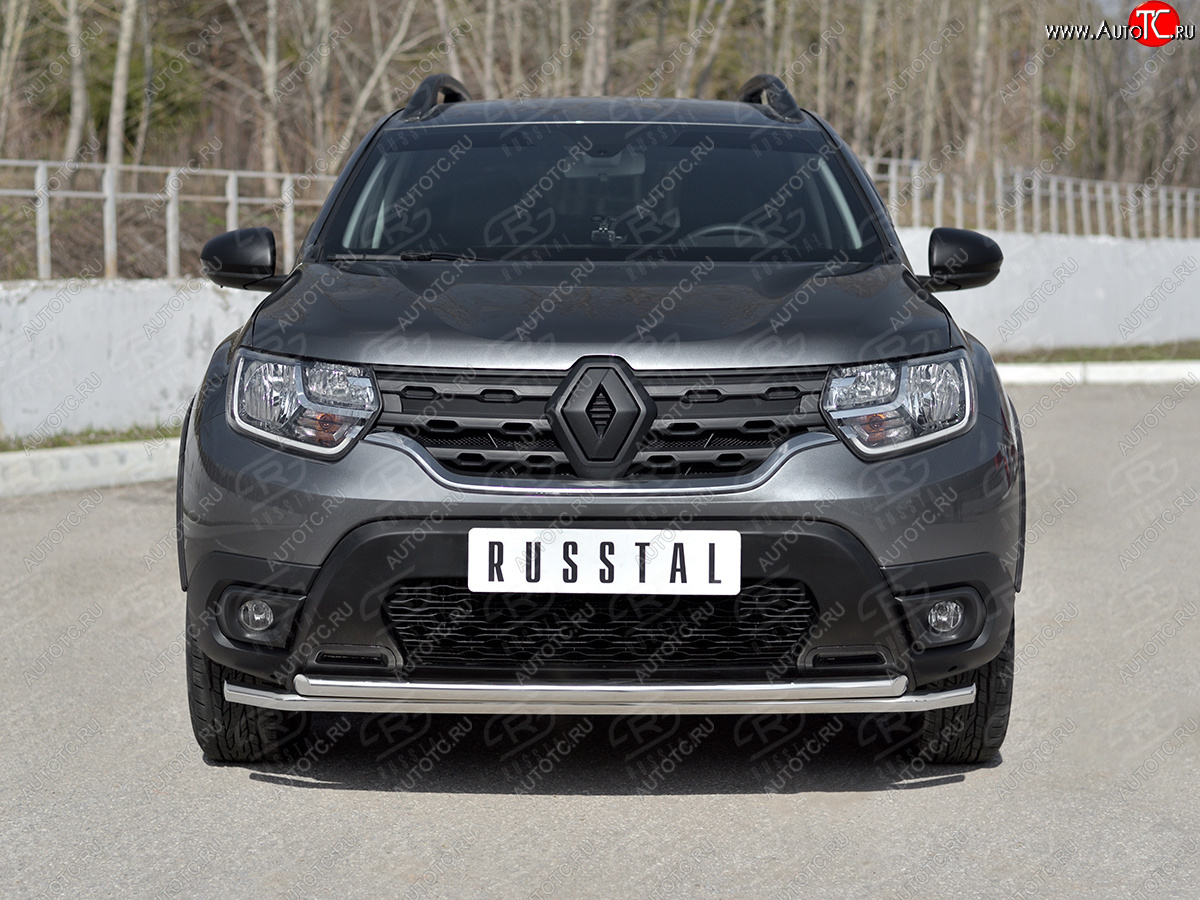 20 549 р. Защита переднего бампера (2 трубы Ø42 мм, нержавейка) SLITKOFF Renault Duster HM рестайлинг (2021-2024)  с доставкой в г. Омск