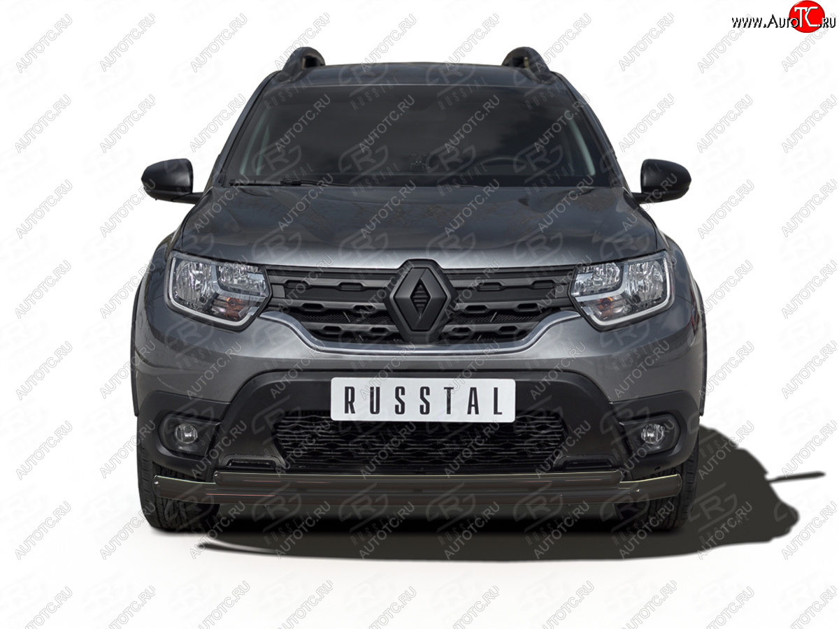 9 849 р. Защита переднего бампера (2 трубы Ø63 и 42 мм, окрашенная) SLITKOFF  Renault Duster  HM (2021-2024) рестайлинг (черный муар)  с доставкой в г. Омск