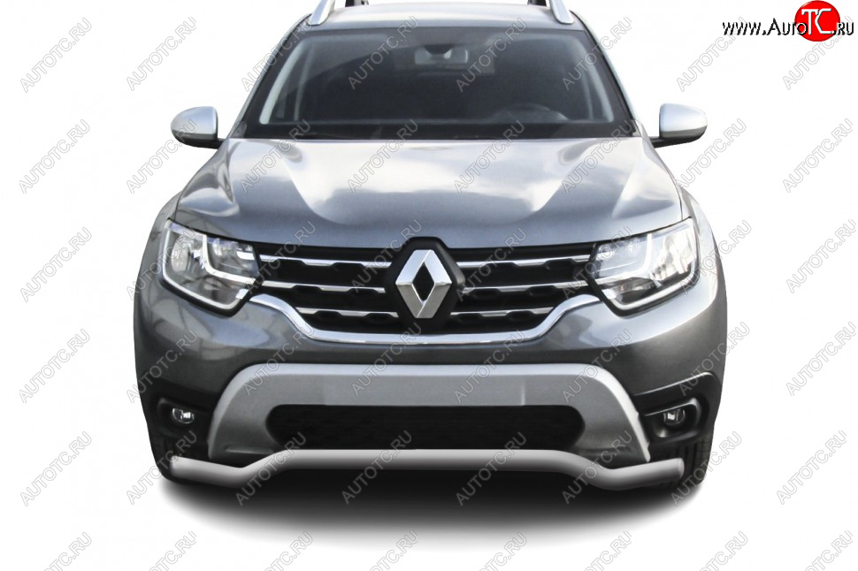 10 299 р. Защита переднего бампера Slitkoff (Ø57 мм).  Renault Duster  HM (2021-2024) рестайлинг (Сталь окрашенная, цвет серебристый)  с доставкой в г. Омск