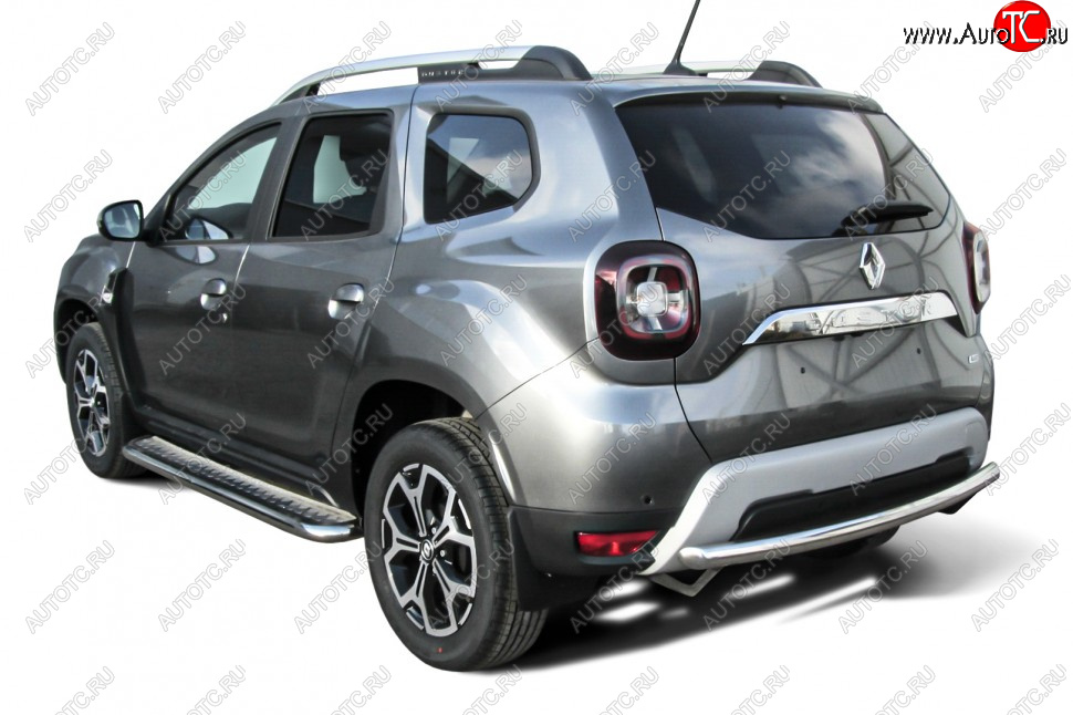 10 699 р. Защита заднего бампера Slitkoff (Ø57 мм)  Renault Duster  HM (2021-2024) рестайлинг (Полированная нержавейка)  с доставкой в г. Омск