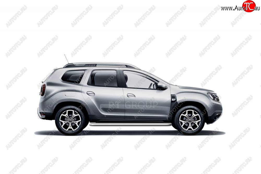 11 999 р. Порожки для ног Petroil Tuning (Ø51 с алюминиевой площадкой) Renault Duster HM (2020-2024) (Цвет: серебристый (Искра))  с доставкой в г. Омск