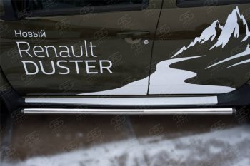 23 999 р. Защита порогов (Ø63 мм, нержавейка) SLITKOFF  Renault Duster  HS (2015-2021) рестайлинг (с пластиковыми заглушками)  с доставкой в г. Омск. Увеличить фотографию 2