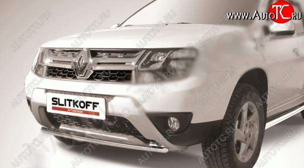 5 899 р. Защита переднего бампер Slitkoff  Renault Duster  HS (2015-2021) рестайлинг (Цвет: серебристый)  с доставкой в г. Омск