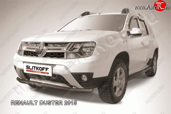 6 499 р. Защита переднего бампер Slitkoff  Renault Duster  HS (2015-2021) рестайлинг (Цвет: серебристый)  с доставкой в г. Омск