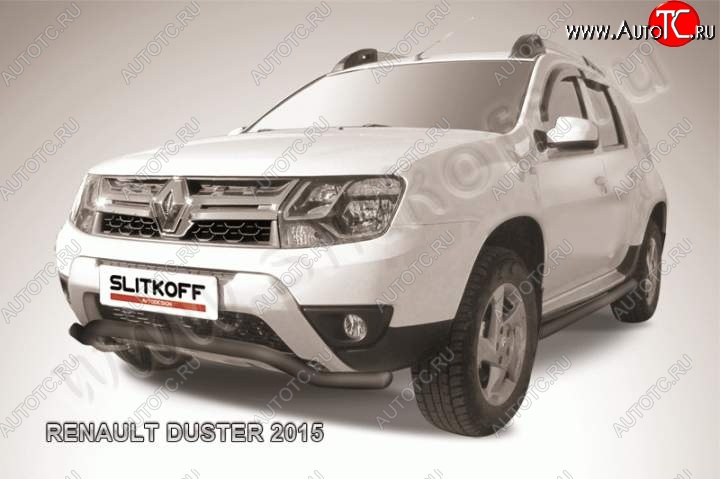 6 999 р. Защита переднего бампер (сталь окрашенная, волна 57 мм) Slitkoff  Renault Duster  HS (2015-2021) рестайлинг (Цвет: серебристый)  с доставкой в г. Омск