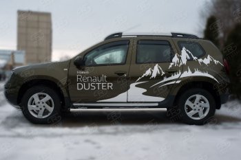 Защита порогов из круглой трубы диаметром 63 мм Russtal v23 Renault Duster HS рестайлинг (2015-2021)  (Сталь с полимерным покрытием. Цвет: серебристый)