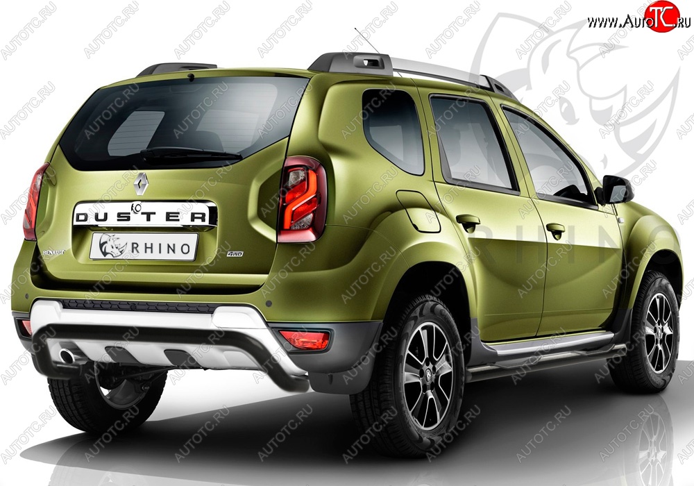 7 999 р. Защита заднего бампера (Ø63 мм волна под машину, нержавейка) SLITKOFF  Renault Duster  HS (2015-2021) рестайлинг (черная)  с доставкой в г. Омск