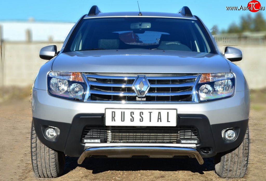 11 799 р. Защита переднего бампера (Ø42 мм, нержавейка, 4х4) SLITKOFF Renault Duster HS дорестайлинг (2010-2015)  с доставкой в г. Омск