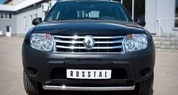 Одинарная укороченная защита переднего бампера диаметром 63 мм (4x2) SLITKOFF Renault Duster HS дорестайлинг (2010-2015)