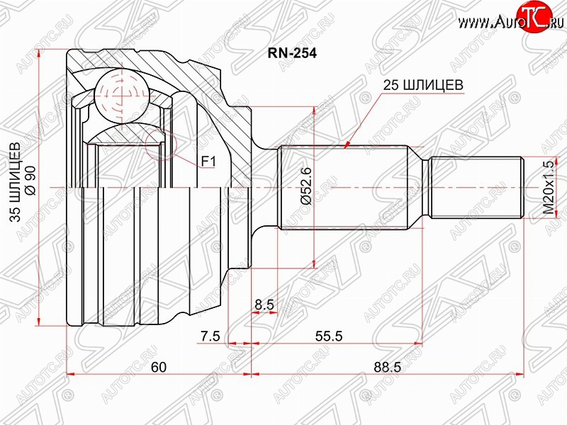 2 759 р. Шрус (наружный) 4WD SAT (35*25*52.6 мм) Renault Duster HS дорестайлинг (2010-2015)  с доставкой в г. Омск