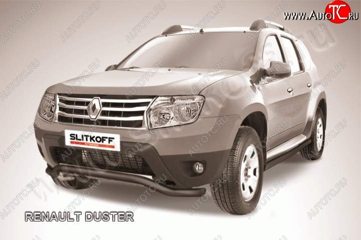 6 999 р. Защита переднего бампер Slitkoff Renault Duster HS дорестайлинг (2010-2015) (Цвет: серебристый)  с доставкой в г. Омск