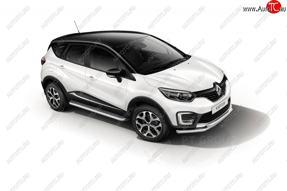 25 999 р. Порожки для ног из трубы Ø51 с алюминиевой площадкой Petroil Tuning Renault Kaptur рестайлинг (2020-2024) (Нержавеющая полированная сталь)  с доставкой в г. Омск