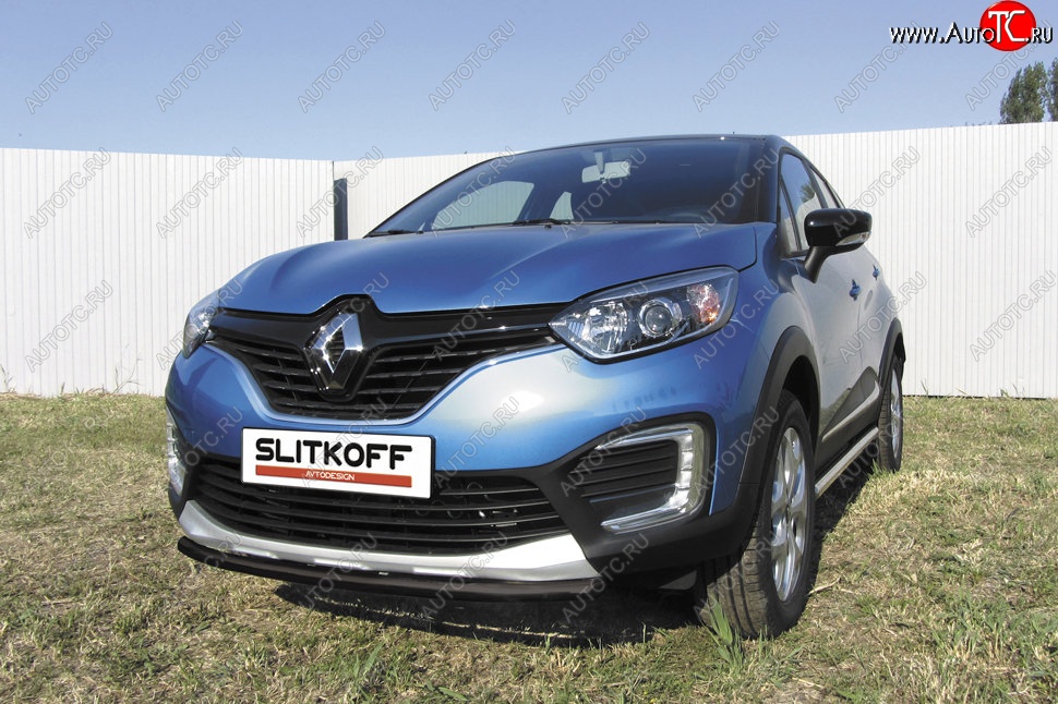 6 849 р. Защита переднего бампера из трубы d42 Slitkoff  Renault Kaptur (2016-2020) дорестайлинг (Цвет: серебристый)  с доставкой в г. Омск