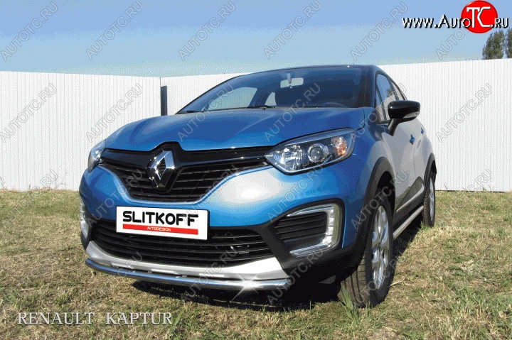 8 449 р. Одинарная защита переднего бампера диаметром 42 мм Slitkoff  Renault Kaptur (2016-2020) дорестайлинг (Для автомобиля 2WD)  с доставкой в г. Омск