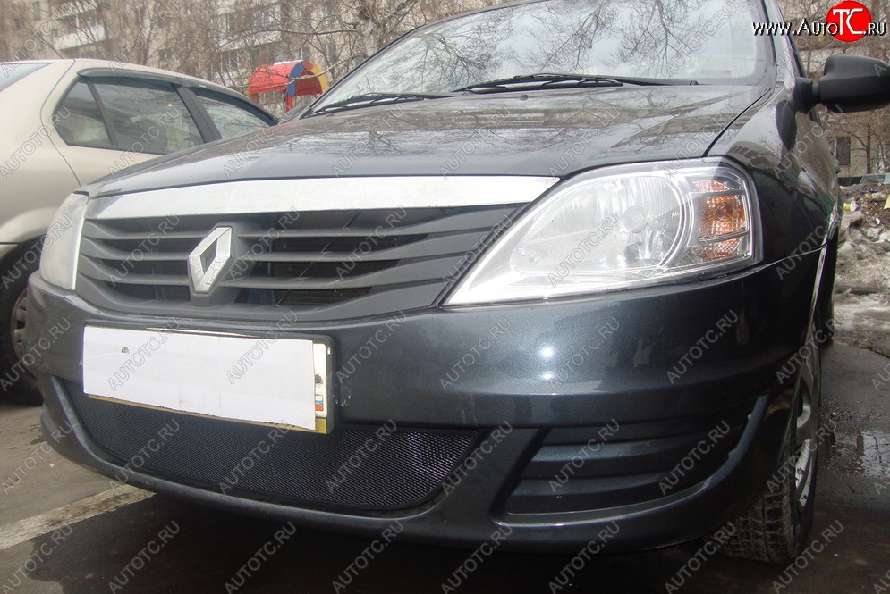 2 199 р. Защитная сетка на бампер Russtal (черная) Renault Logan 1 дорестайлинг (2004-2010)  с доставкой в г. Омск