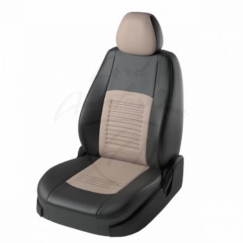 7 999 р. Чехлы для сидений (3 Г подгол) Lord Autofashion Турин (экокожа)  Renault Logan  2 - Sandero  (B8) (Чёрный, вставка бежевая)  с доставкой в г. Омск. Увеличить фотографию 1