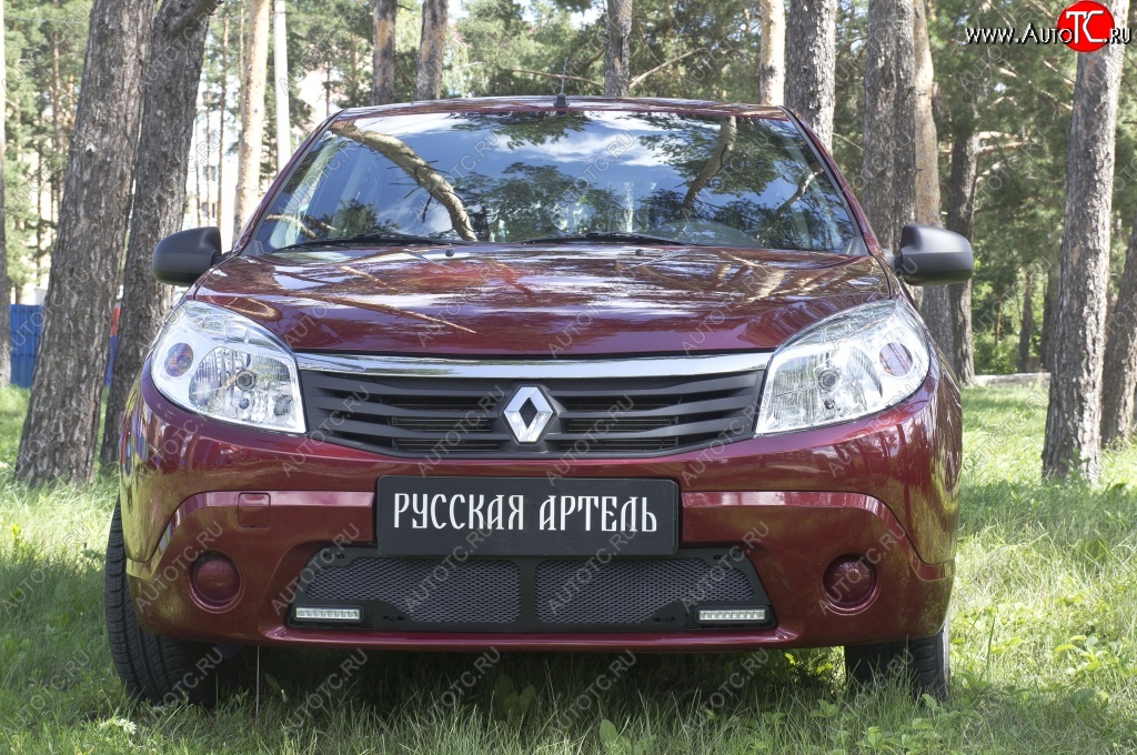 1 799 р. Защитная сетка решетки переднего бампера (с ДХО) РА  Renault Sandero  (BS) (2009-2014)  с доставкой в г. Омск