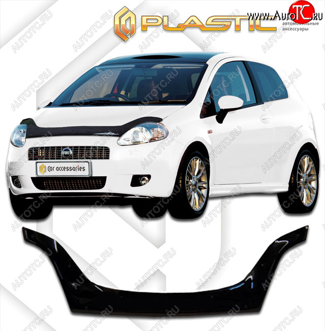 2 479 р. Дефлектор капота (exclusive) CA-Plastic  Fiat Punto  199 (2005-2012) хэтчбэк 5 дв. дорестайлинг (Classic чёрный, Без надписи)  с доставкой в г. Омск