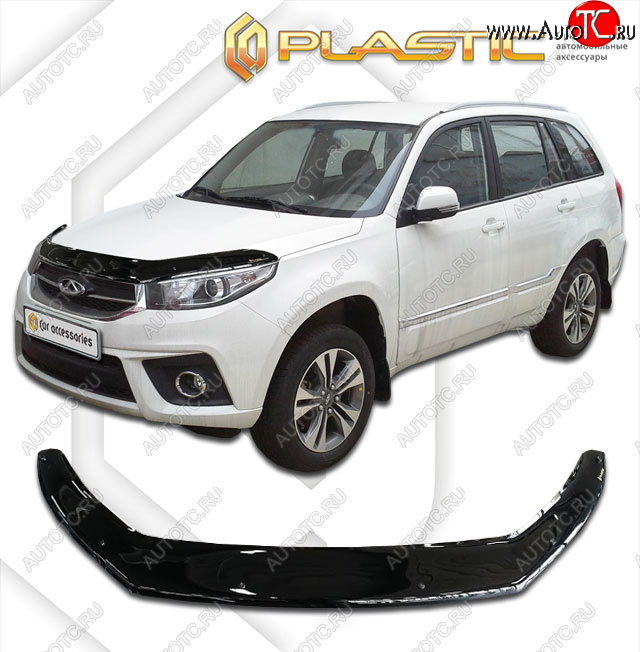 2 079 р. Дефлектор капота (exclusive) CA-Plastic  Chery Tiggo 3x (2017-2020) дорестайлинг (Classic чёрный, Без надписи)  с доставкой в г. Омск