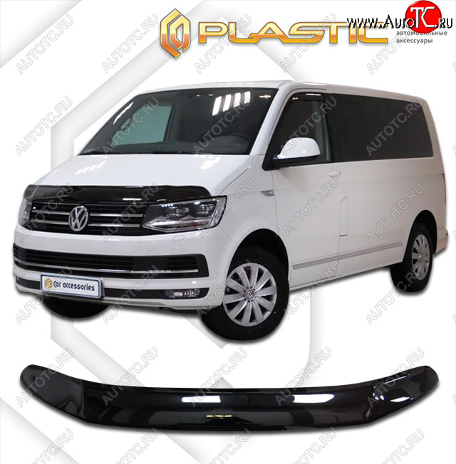 2 799 р. Дефлектор капота (exclusive) CA-Plastic  Volkswagen Caravelle  T6 (2015-2019) дорестайлинг (Classic чёрный, Без надписи)  с доставкой в г. Омск