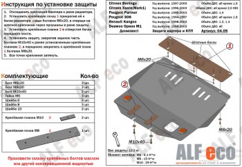 4 699 р. Защита картера двигателя и КПП (кроме V-2,0 HDI) Alfeco CITROEN Berlingo M49 дорестайлинг (1996-2003) (Сталь 2 мм)  с доставкой в г. Омск. Увеличить фотографию 1