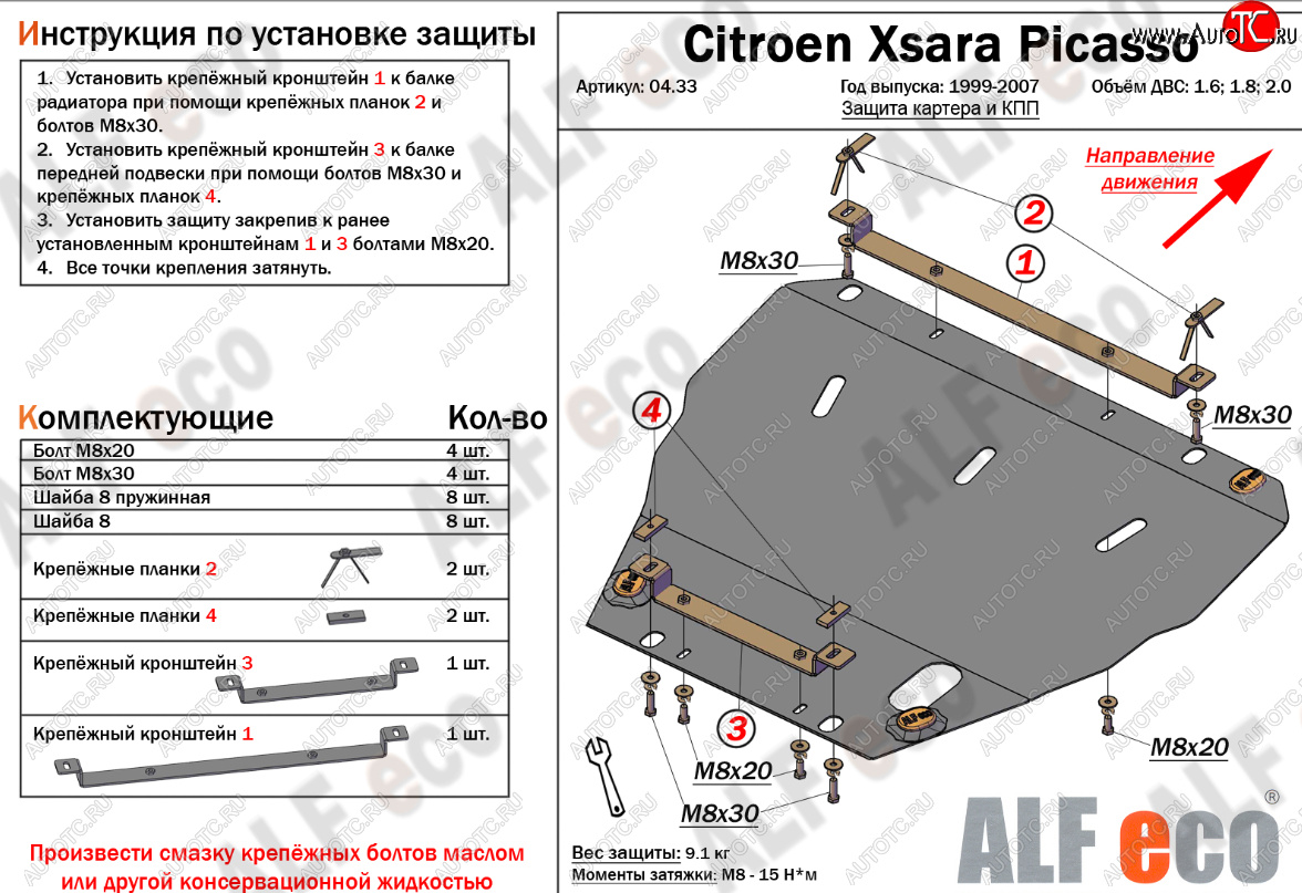 12 499 р. Защита картера двигателя и КПП (V-1.6; 1.8; 2.0) Alfeco  CITROEN Xsara picasso (1999-2012) (Алюминий 4 мм)  с доставкой в г. Омск