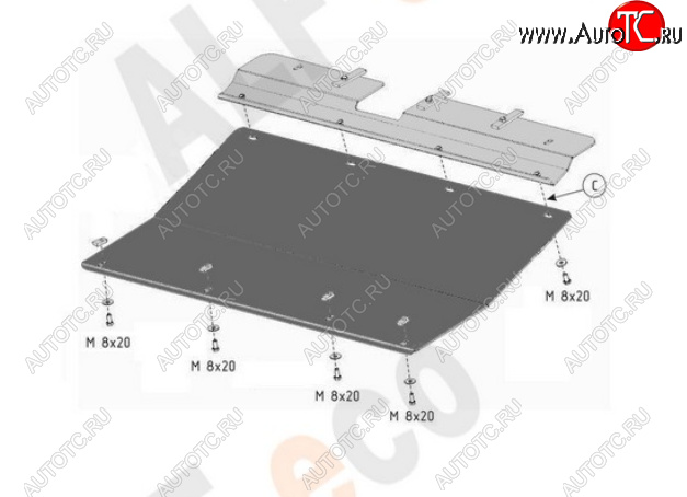 11 549 р. Защита картера двигателя и КПП (V-2,4; 3,3; 3,8; 2,5d; 2,8d) Alfeco  Chrysler Voyager  RG минивэн (2000-2007) дорестайлинг, рестайлинг (Алюминий 4 мм)  с доставкой в г. Омск