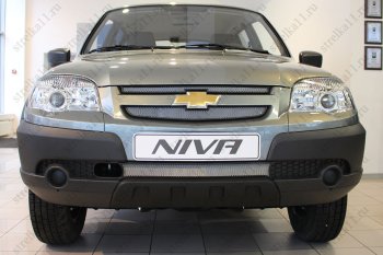 Защитная сетка в бампер (ячейка 3х7 мм, GLCGLS, 3 части) Alfeco Стандарт Chevrolet (Шевролет) Niva (Нива)  2123 (2009-2020), Лада (ваз) 2123 (Нива Шевроле) (niva) (2009-2020)  (Хром)