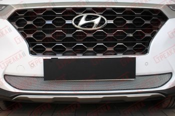 Защитная сетка радиатора в бампер (ячейка 3х7 мм) Стрелка11 Стандарт Hyundai (Хюндаи) Santa Fe (Санта)  TM (2018-2021) TM дорестайлинг  (хром)