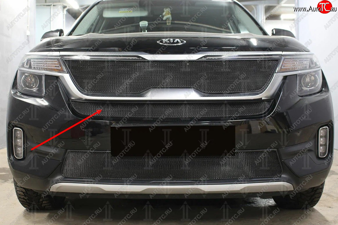 2 579 р.           Защита радиатора KIA Seltos 2019- black середина  KIA Seltos (2019-2024) (черная)  с доставкой в г. Омск