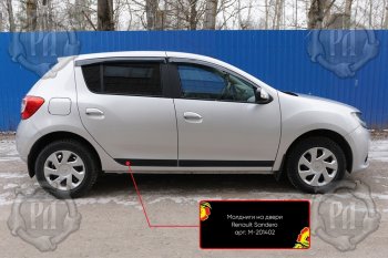 3 799 р. Комплект молдингов на двери (4 шт, узкие) Русская Артель Renault Sandero (B8) дорестайлинг (2014-2018) (Поверхность глянец, Неокрашенные)  с доставкой в г. Омск. Увеличить фотографию 1