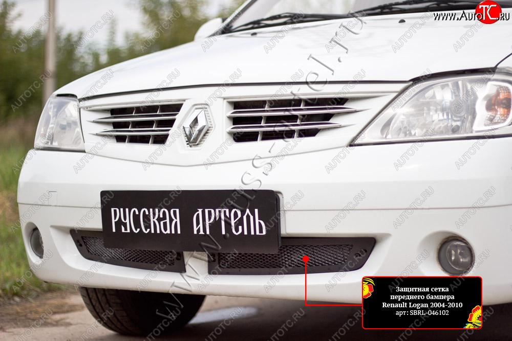 1 589 р. Защитная сетка решетки переднего бампера Русская Артель  Renault Logan  1 (2004-2010) дорестайлинг (Поверхность текстурная)  с доставкой в г. Омск