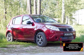 Защитная сетка решетки переднего бампера Русская Артель Renault Sandero (BS) (2009-2014)  (Поверхность текстурная)