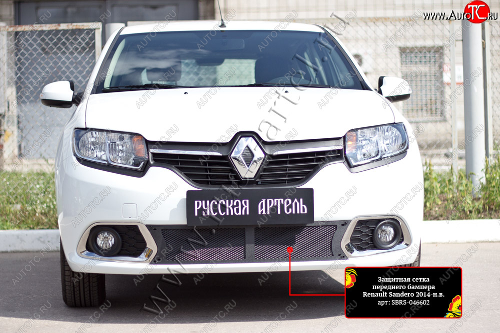 2 099 р. Защитная сетка решётки переднего бампера Русская Артель Renault Sandero (B8) дорестайлинг (2014-2018) (Поверхность текстурная)  с доставкой в г. Омск