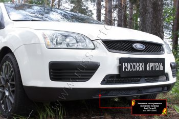 2 499 р. Защитная сетка решетки переднего бампера Русская Артель  Ford Focus  2 (2004-2008)  седан дорестайлинг, универсал дорестайлинг, хэтчбэк 3 дв. дорестайлинг, хэтчбэк 5 дв. дорестайлинг (Поверхность текстурная)  с доставкой в г. Омск. Увеличить фотографию 2