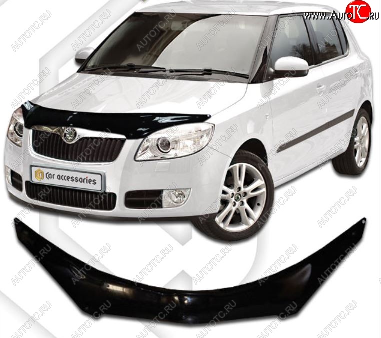 2 299 р. Дефлектор капота CA-Plastiс  Skoda Fabia  Mk2 (2007-2010) универсал дорестайлинг, хэтчбэк дорестайлинг (Classic черный, Без надписи)  с доставкой в г. Омск