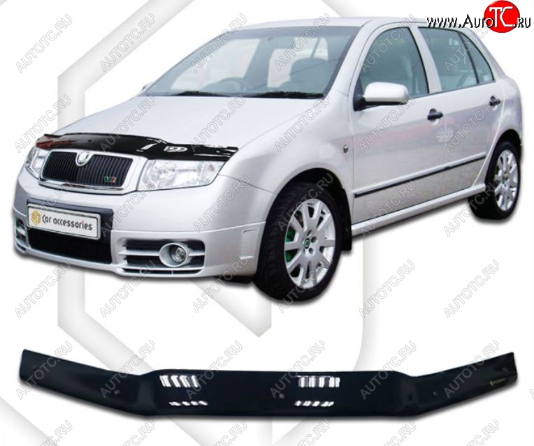 1 999 р. Дефлектор капота CA-Plastiс  Skoda Fabia  Mk1 (2004-2008) седан рестайлинг, хэтчбек рестайлинг (Classic черный, Без надписи)  с доставкой в г. Омск