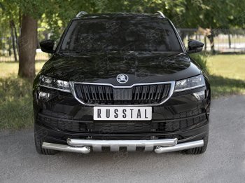 Защита переднего бампера (2 трубы Ø63 мм, нержавейка) SLITKOFF Skoda (Шкода) Karoq (Карог)  NU7 (2017-2021) NU7 дорестайлинг