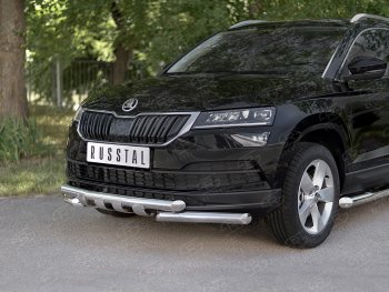 23 999 р. Защита переднего бампера (2 трубы Ø63 мм, нержавейка) SLITKOFF  Skoda Karoq  NU7 (2017-2021) дорестайлинг  с доставкой в г. Омск. Увеличить фотографию 2