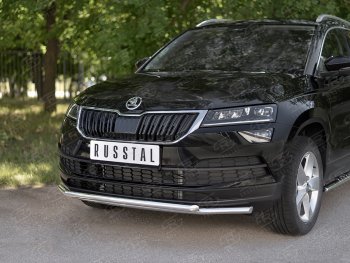 16 749 р. Защита переднего бампера (2 трубы Ø42 мм, нержавейка) SLITKOFF  Skoda Karoq  NU7 (2017-2021) дорестайлинг  с доставкой в г. Омск. Увеличить фотографию 2