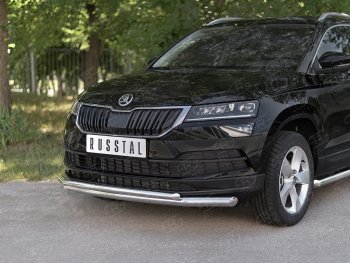 8 999 р. Защита переднего бампера (2 трубы Ø63 и 42 мм, нержавейка) Russtal  Skoda Karoq  NU7 (2017-2021) дорестайлинг  с доставкой в г. Омск. Увеличить фотографию 2