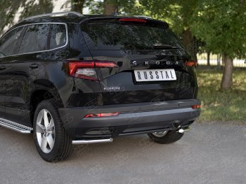 11 199 р. Защита заднего бампера (Ø42 мм уголки, нержавейка) SLITKOFF  Skoda Karoq  NU7 (2017-2021) дорестайлинг  с доставкой в г. Омск. Увеличить фотографию 2