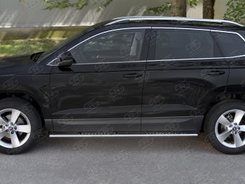 20 749 р. Защита порогов Russtal труба 75х42 овал с проступью Skoda Karoq NU7 рестайлинг (2020-2024)  с доставкой в г. Омск. Увеличить фотографию 1