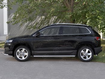 18 799 р. Защита порогов на SLITKOFF труба d63  Skoda Karoq  NU7 (2017-2025) дорестайлинг, рестайлинг (защита порогов с заглушками на торцах)  с доставкой в г. Омск. Увеличить фотографию 3