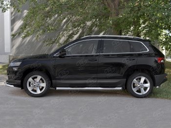 24 549 р. Защита порогов на SLITKOFF труба d76 с накладкой  Skoda Karoq  NU7 (2017-2025) дорестайлинг, рестайлинг (защита порогов со скосами на торцах)  с доставкой в г. Омск. Увеличить фотографию 3