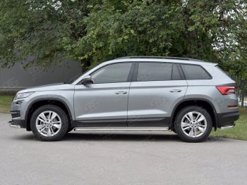 Пороги труба d42 с листом (Лист алюм, проф. нерж) (v1) SLITKOFF Skoda (Шкода) Kodiaq (Кодиак)  NU7 (2017-2021) NU7 дорестайлинг