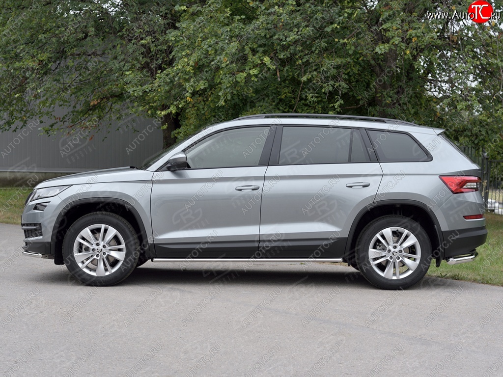 15 899 р. Пороги накладки труба d42 (v 1) SLITKOFF  Skoda Kodiaq  NU7 (2017-2021) дорестайлинг (Неокрашенные)  с доставкой в г. Омск