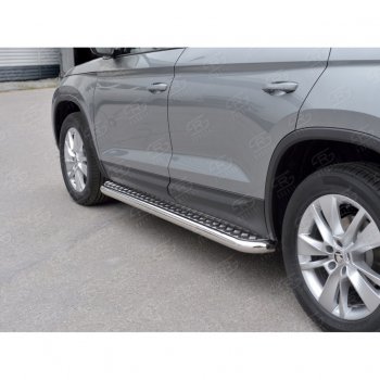 22 449 р. Порожки для ног (труба Ø63) SLITKOFF  Skoda Kodiaq  NU7 (2017-2021) дорестайлинг (Вариант 2 (лист алюм, проф.сталь))  с доставкой в г. Омск. Увеличить фотографию 4