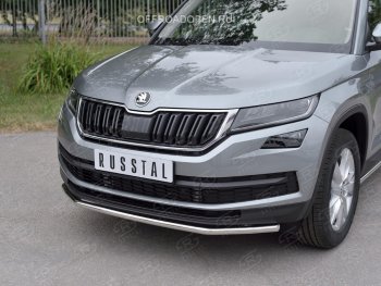 22 749 р. Защита переднего бампера (Ø63 мм, нержавейка) SLITKOFF  Skoda Kodiaq  NU7 (2017-2021) дорестайлинг  с доставкой в г. Омск. Увеличить фотографию 3